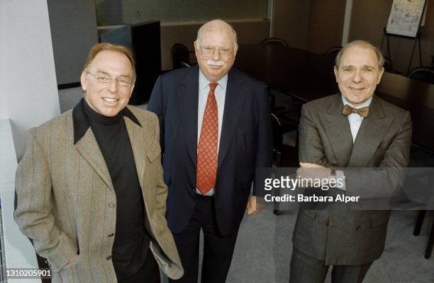 Martin Peretz, owner and editor in chief of The New Republic magazine, with his two new partners Michael Steinhardt and Roger Hertog in New York on...