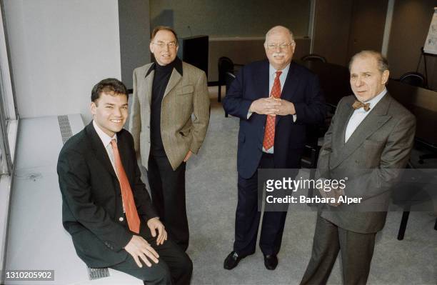 Peter Beinart, editor, L-R: Martin Peretz, owner and editor in chief of The New Republic magazine, with his two new partners Michael Steinhardt and...
