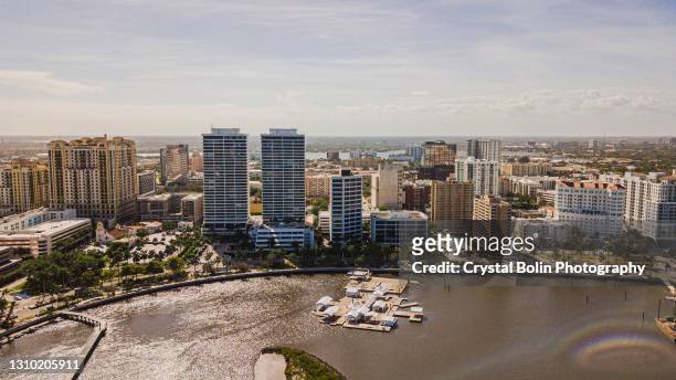 aerial view of downtown west palm beach, florida inlet waterfront during spring break in march of 2021 - west palm beach stock pictures, royalty-free photos & images