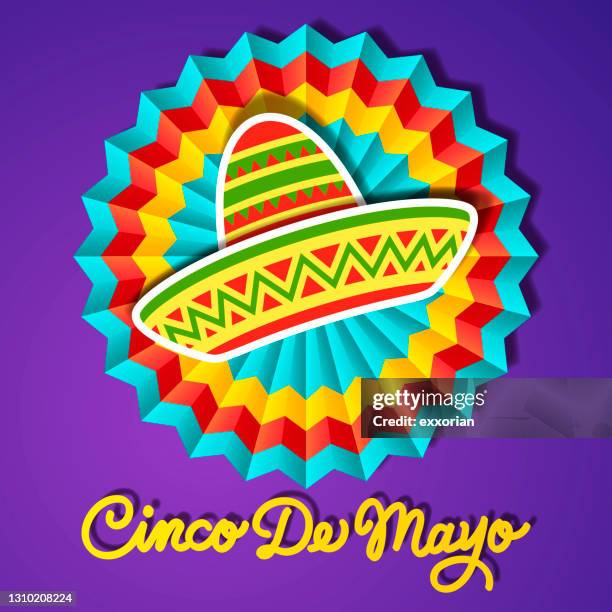 cinco de mayo papier fan & hut - sombrero stock-grafiken, -clipart, -cartoons und -symbole