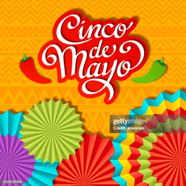 ilustrações, clipart, desenhos animados e ícones de cinco de mayo party paper fans - mexican