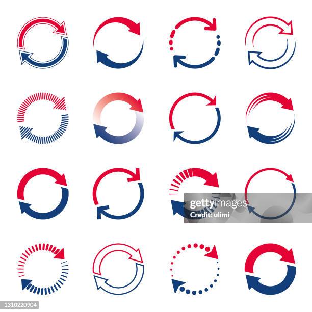 vector arrows, circular design elements - red arrow stock illustrations
