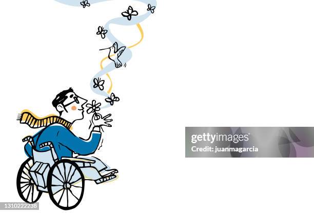 man in wheelchair - sclerosis stock illustrations