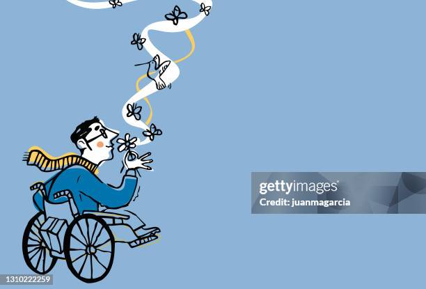 man in wheelchair - amyotrophic lateral sclerosis stock illustrations