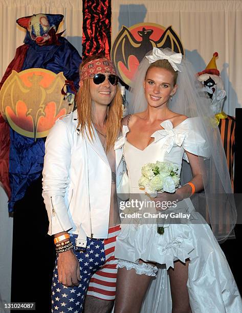 Musician Adam Levine and model Anne V attend Bacardi and Maroon 5's Annual Halloween Bash held at Hollywood Forever Cemetary on October 31, 2011 in...