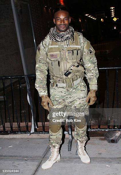 Tyson Beckford attends Miranda Kerr's Halloween party at Catch Roof on October 31, 2011 in New York City.