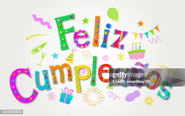 feliz cumpleaños - happy birthday in spanish - spanish language stock illustrations