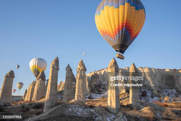 view of love valley near goreme village, cappadocia, turkey - göreme stock pictures, royalty-free photos & images