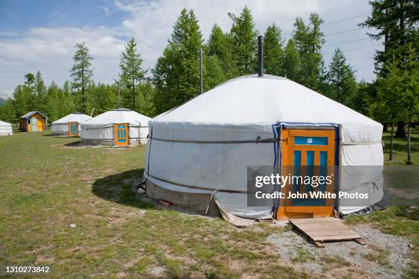 yurts at khuvsgul lake. mongolia. asia. - yurt stock pictures, royalty-free photos & images