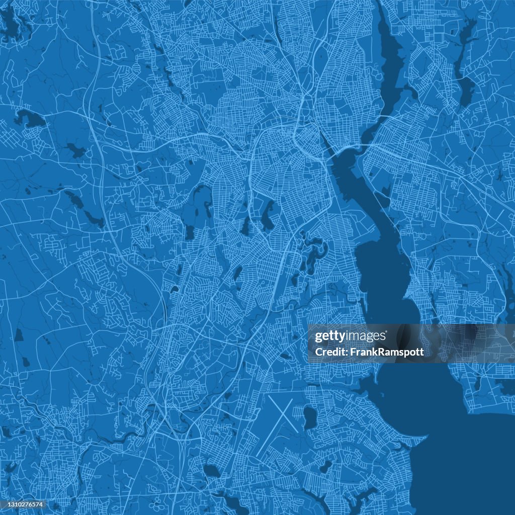 Cranston RI City Vector Road Map Blue