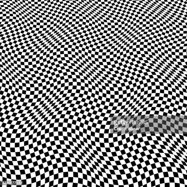 3d surface of checked waves of warped squares, with perspective - black and white stock illustrations