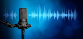 Professional studio microphone background, Podcast or recording studio banner