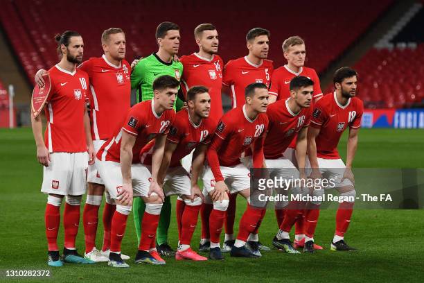 The Poland team line up for a photo prior to the FIFA World Cup 2022 Qatar qualifying match between England and Poland on March 31, 2021 at Wembley...