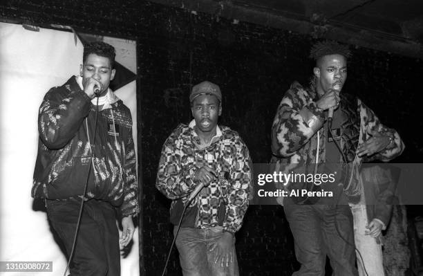 Charlie Brown, Dinco D, Busta Rhymes and The Leaders of The New School perform at the 1st Annual Hip-Hop Hall Of Fame Awards on March 7, 1991 in New...