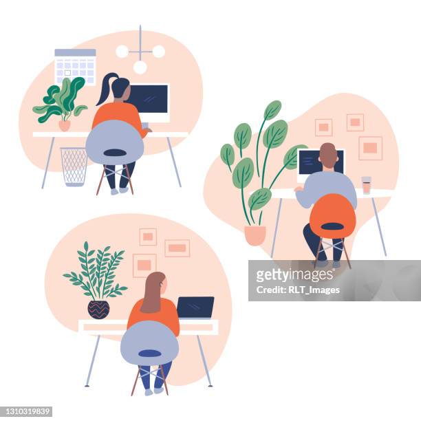 illustration set of office workers - office stock illustrations