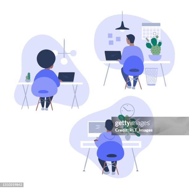 illustration set of office workers - student flat stock illustrations