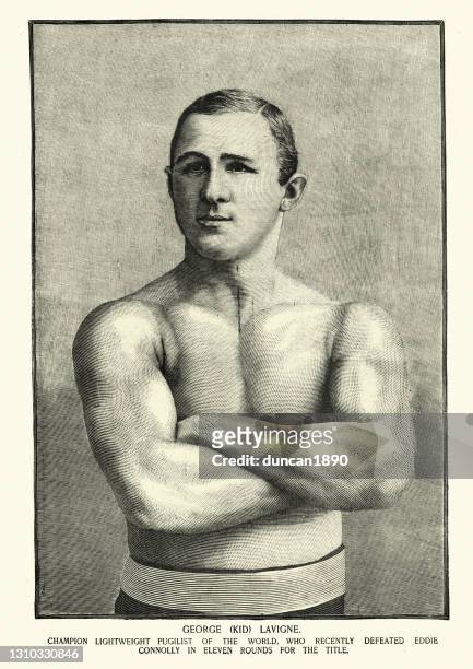 stockillustraties, clipart, cartoons en iconen met george kid lavigne, victoriaans bokser, wereldkampioen lichtgewicht, 19e eeuw - boxer vintage