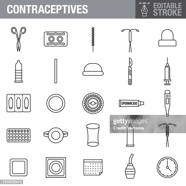 contraceptives editable stroke icon set - contraceptive patch stock illustrations