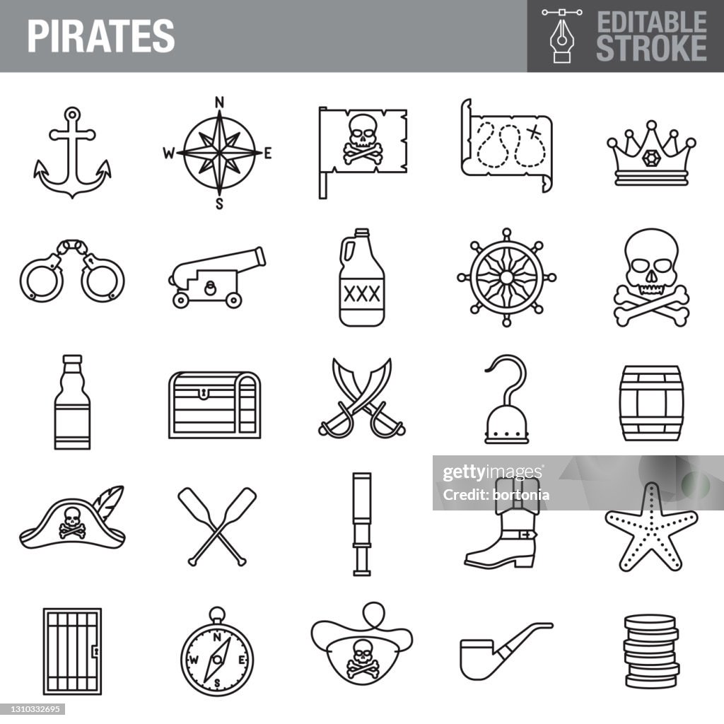 Pirate Editable Stroke Icon Set