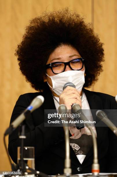 Kyoko Kimura, mother of late pro-wrestler Hana Kimura, attends a press conference on March 30, 2021 in Tokyo, Japan. The Broadcast and Human Rights...
