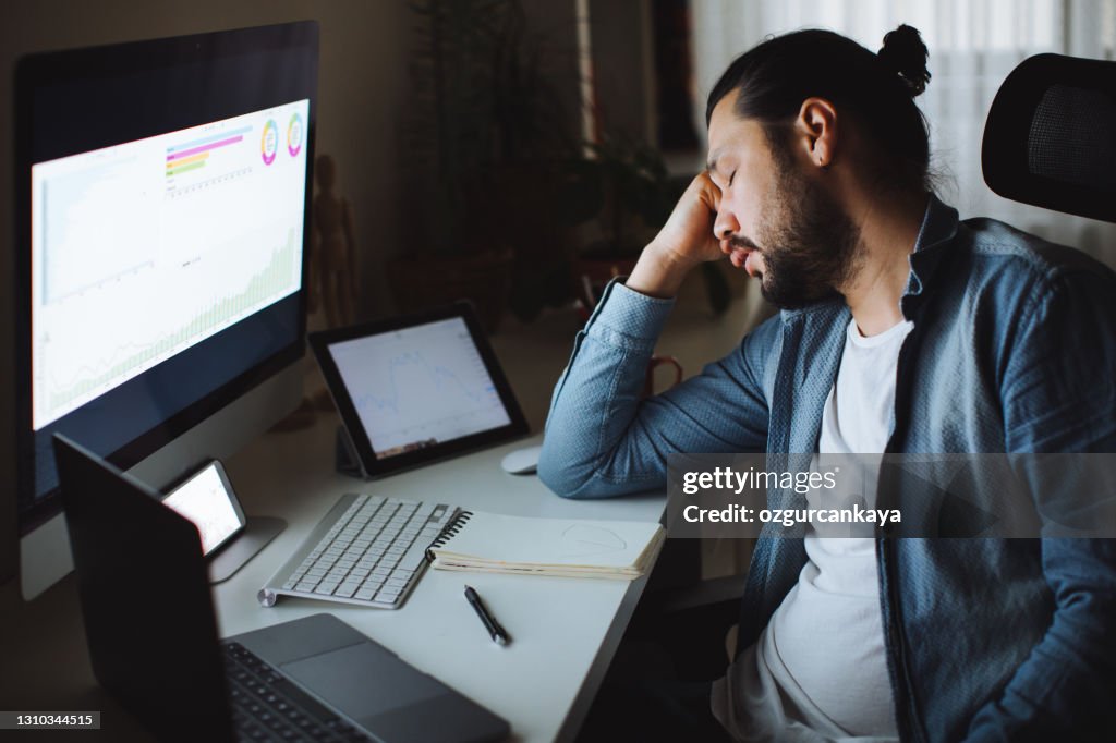 Someone Using His Computer Young Man Using Desktop Pc At Desk In Home Office High-Res Stock Photo ...