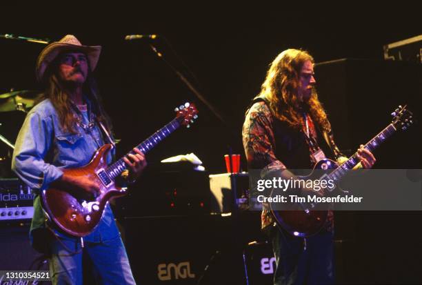 Dicky Betts and Warren Haynes of the Allman Brothers perform during H.O.R.D.E. Festival at Shoreline Amphitheatre on July 31, 1994 in Mountain View,...