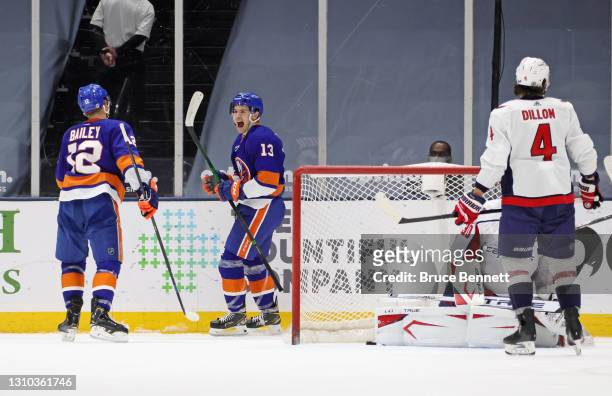 Mathew Barzal of the New York Islanders scores his third goal of the game for the hattrick against the Washington Capitals at 18:54 of the third...