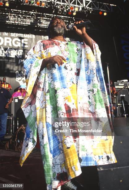 George Clinton of George Clinton & the P-Funk Allstars performs during Lollapalooza at Shoreline Amphitheatre on August 28, 1994 in Mountain View,...
