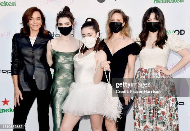 Polly Draper, Emma Seligman, Rachel Sennott, Dianna Agron, and Molly Gordon attend the premiere of Utopia's "Shiva Baby" at JW Marriott Los Angeles...