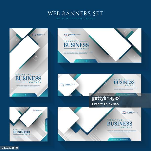 set of web banners of different sizes with diagonal red elements and a place for photos. - site hoarding stock illustrations
