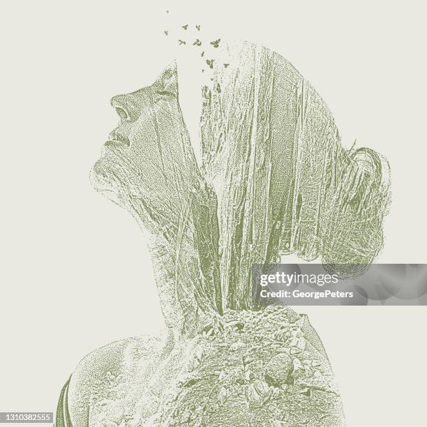 multiple exposure of a young woman in the narrows. zion national park - zion national park stock illustrations