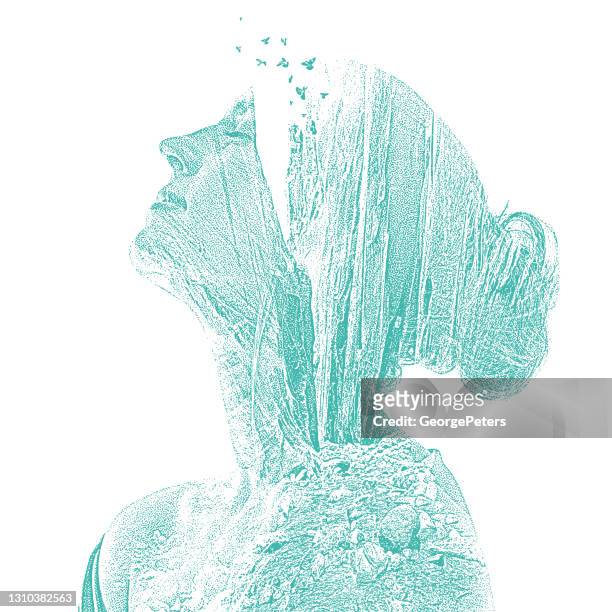 multiple exposure of a young woman in the narrows. zion national park - zion national park stock illustrations