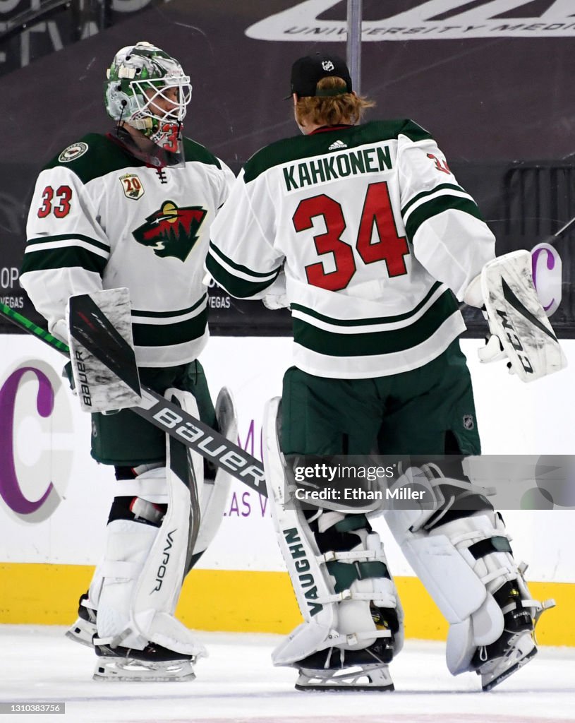 Cam Talbot And Kaapo Kahkonen Of The Minnesota Wild Celebrate On The