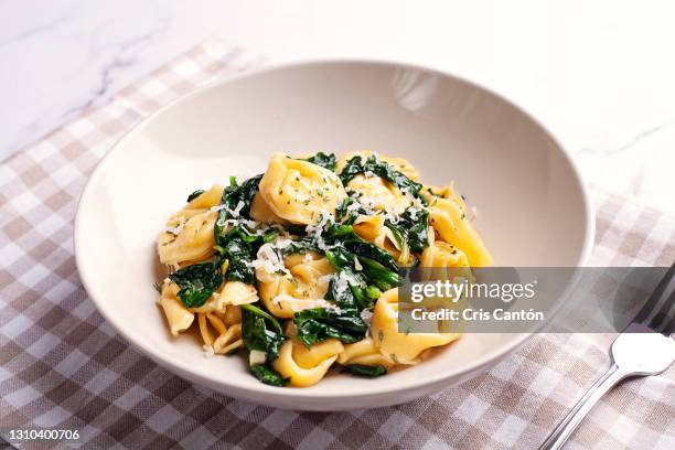 cheese tortellini with spinach - tortellini bildbanksfoton och bilder