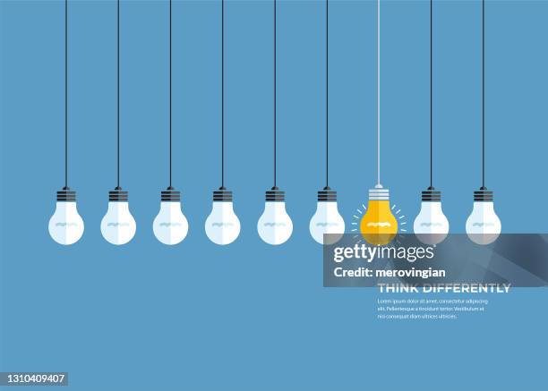 bright light bulb symbol representing a new invention. think differently, standing out from the crowd - learn to lead stock illustrations