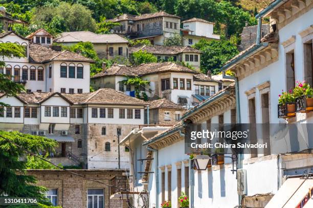 the old buildings of gjirokastër - albania fotografías e imágenes de stock