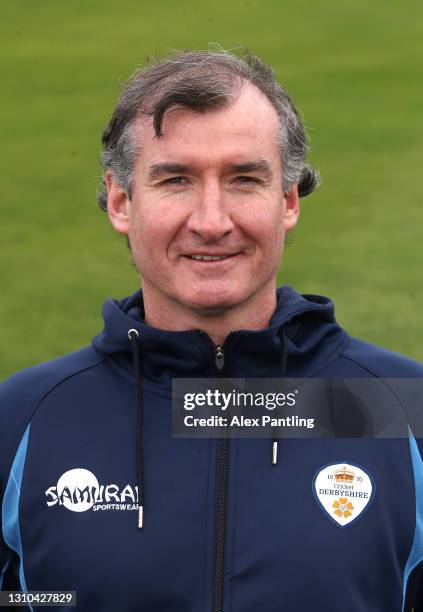 Mal Loye, Assistant coach poses during a Derbyshire CCC Photocall at The Incora County Ground on April 02, 2021 in Derby, England.