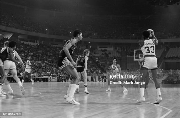 January 23, 1976: Denver Nuggets guard Chuck Williams passes the ball to David Thompson during an ABA game against the San Antonio Spurs at McNichols...