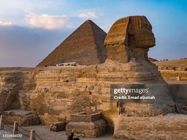 colossal limestone great sphinx of giza, egypt - limestone pyramids stock pictures, royalty-free photos & images