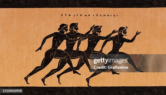 Greek vase showing athletes running a race in Olympia Greece Greek vase showing athletes running a race in Olympia Greece