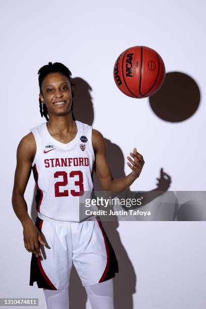Kiana Williams of the Stanford Cardinal poses during media day during the NCAA Women's Basketball Tournament at Henry B. González Convention Center...