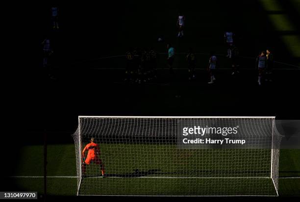 General view of play as Adam Davies of Stoke City lines up the wall for a free kick during the Sky Bet Championship match between Bristol City and...