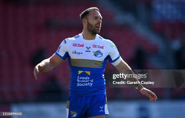 Luke Gale of Leeds during the Betfred Super League match between Leeds Rhinos and Castleford Tigers at Totally Wicked Stadium on April 02, 2021 in St...