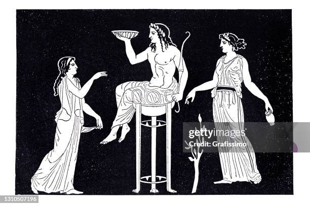 apollo und das delphische orakel im antiken griechenland - greek god apollo stock-grafiken, -clipart, -cartoons und -symbole