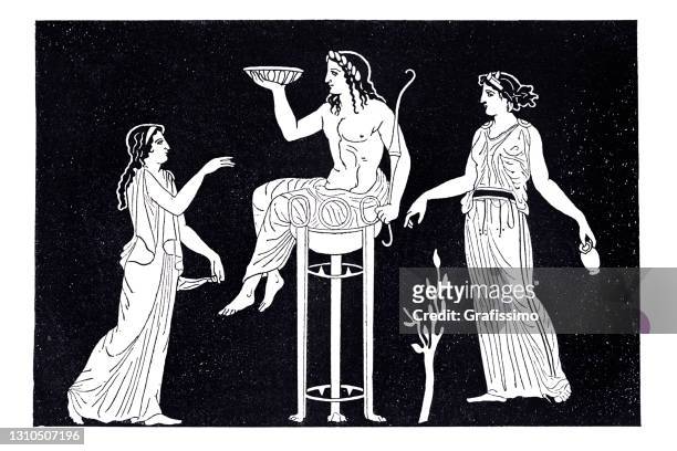 ilustraciones, imágenes clip art, dibujos animados e iconos de stock de apolo y el oráculo delfín en la antigua grecia - ancient greek drawings