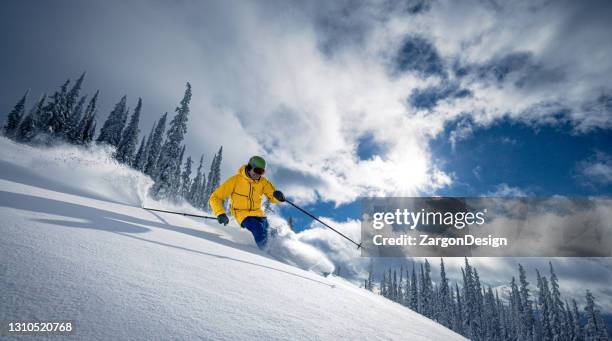 powder skiing - skiing stock pictures, royalty-free photos & images