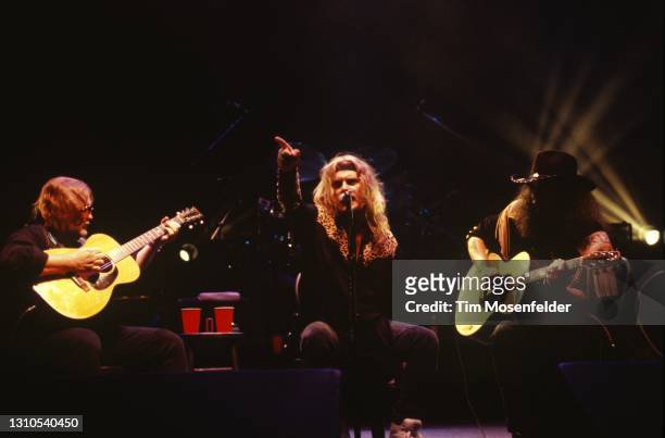 Ed King, Johnny Van Zant, and Gary Rossington of Lynyrd Skynyrd perform at Shoreline Amphitheatre on July 28, 1994 in Mountain View, California.