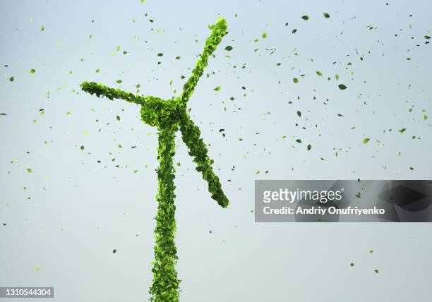 wind turbine made out of leaves - vitality leaf stock pictures, royalty-free photos & images