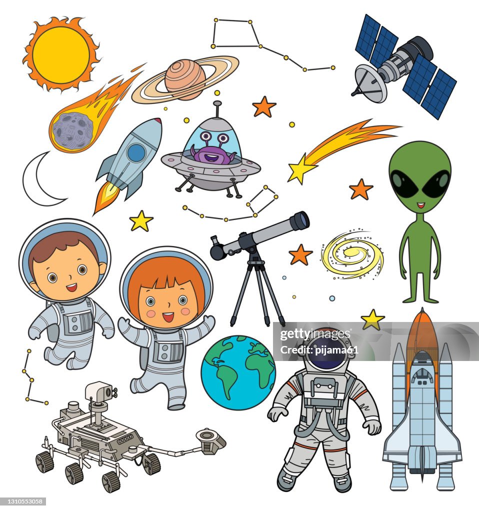 Astronaut And Space Objects High-Res Vector Graphic - Getty Images