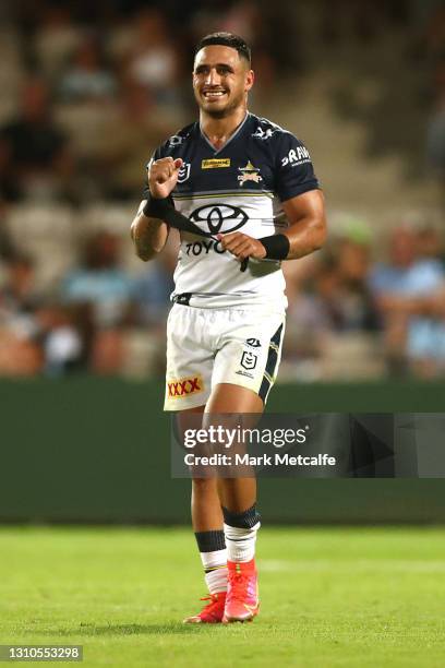 Valentine Holmes of the Cowboys looks on after defeat during the round four NRL match between the Cronulla Sharks and the North Queensland Cowboys at...